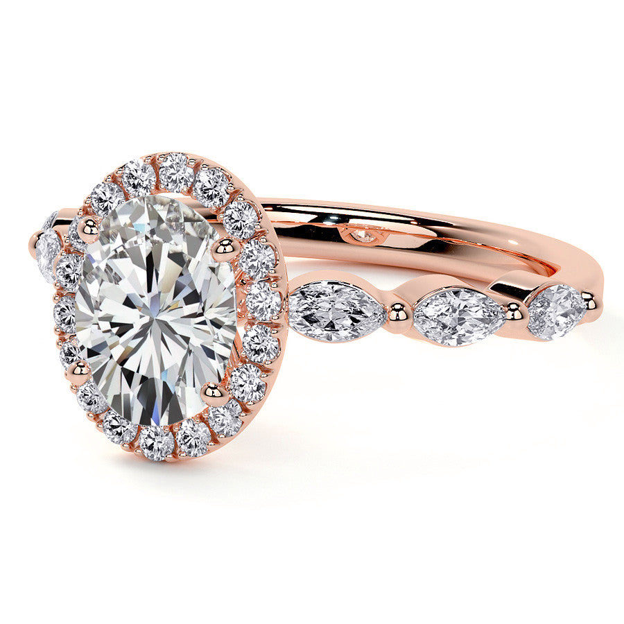 Petite Oval and Marquise Moissanite Halo Engagement Ring