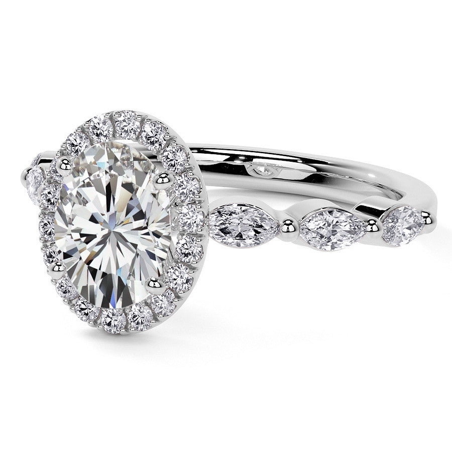 Petite Oval and Marquise Moissanite Halo Engagement Ring