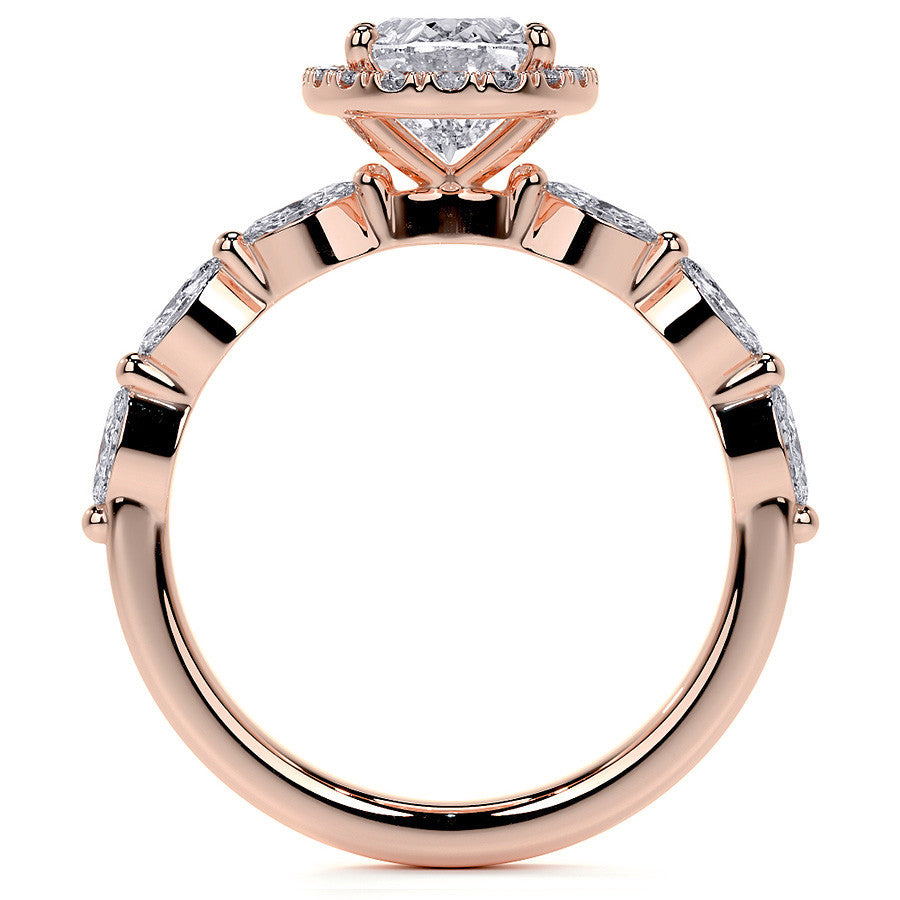 Petite Oval and Marquise Moissanite Halo Engagement Ring