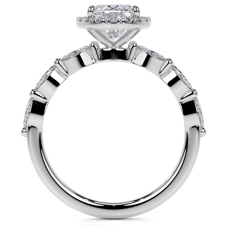 Petite Oval and Marquise Moissanite Halo Engagement Ring