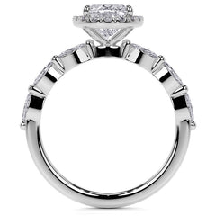 Petite Oval and Marquise Moissanite Halo Engagement Ring