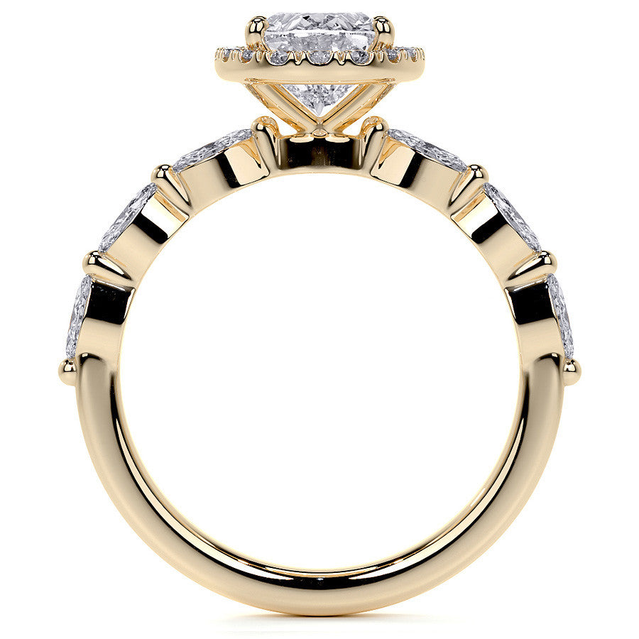Petite Oval and Marquise Moissanite Halo Engagement Ring