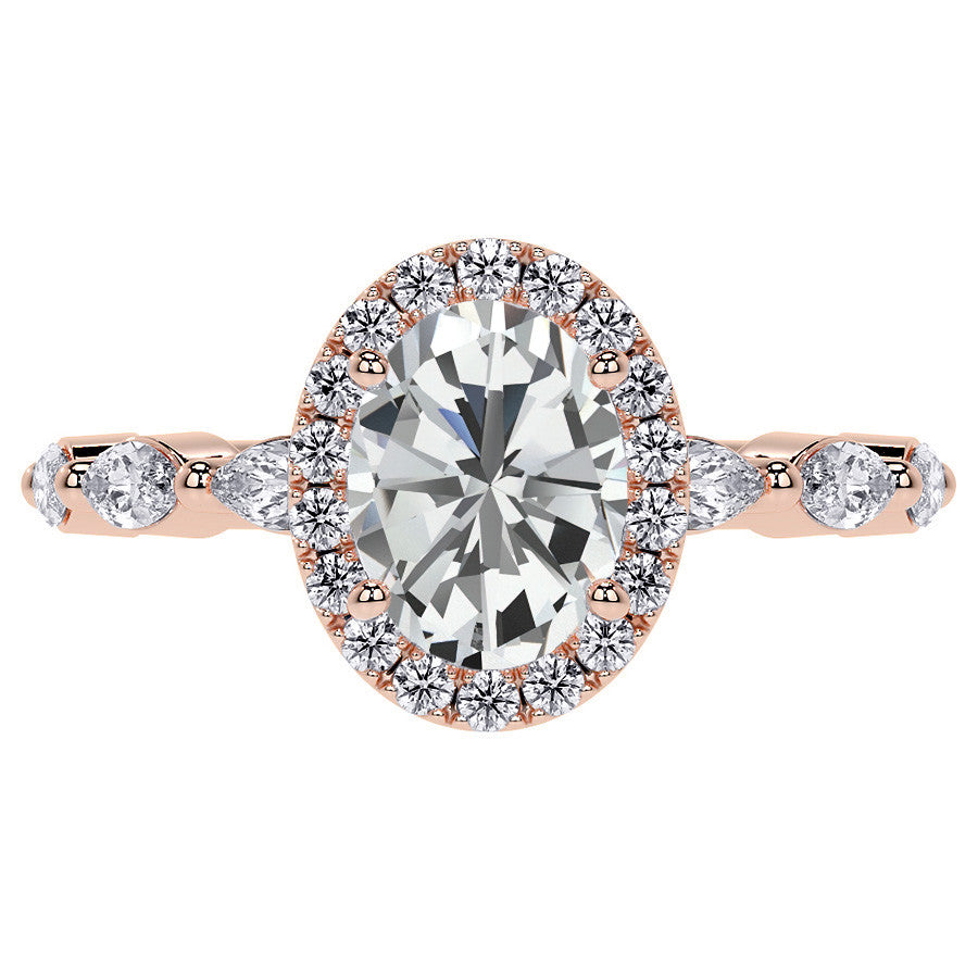 Petite Oval and Marquise Moissanite Halo Engagement Ring