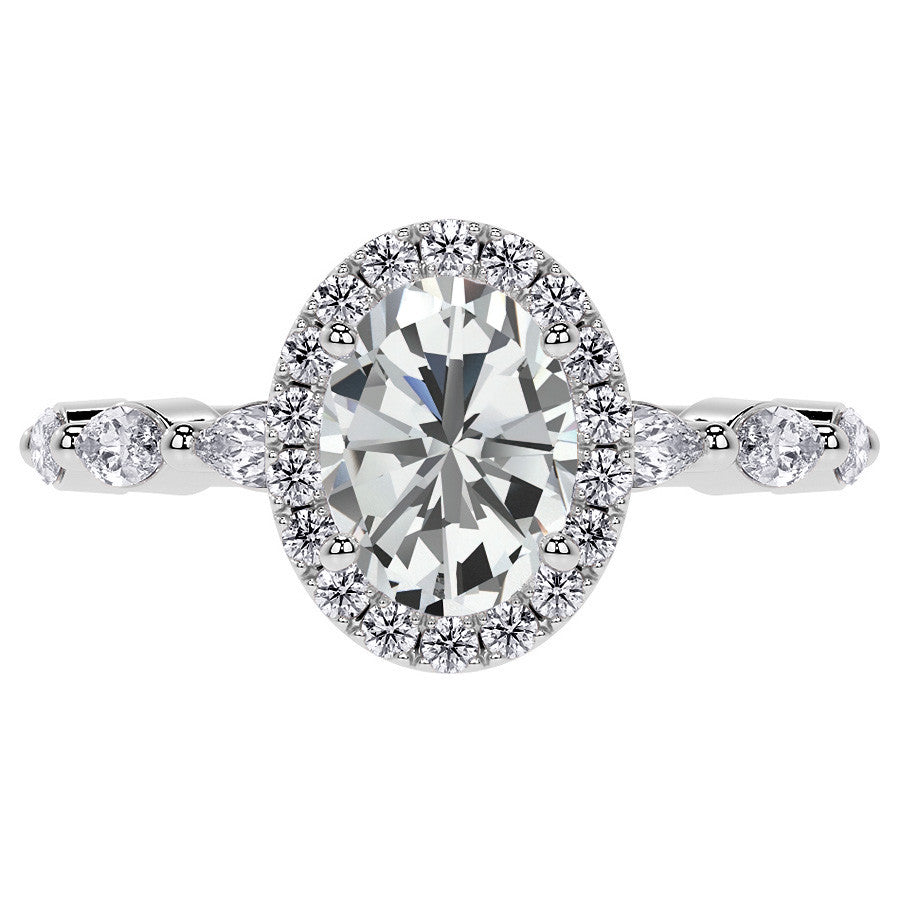 Petite Oval and Marquise Moissanite Halo Engagement Ring