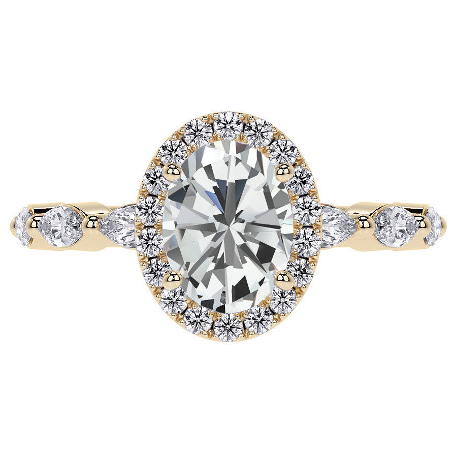Petite Oval and Marquise Moissanite Halo Engagement Ring
