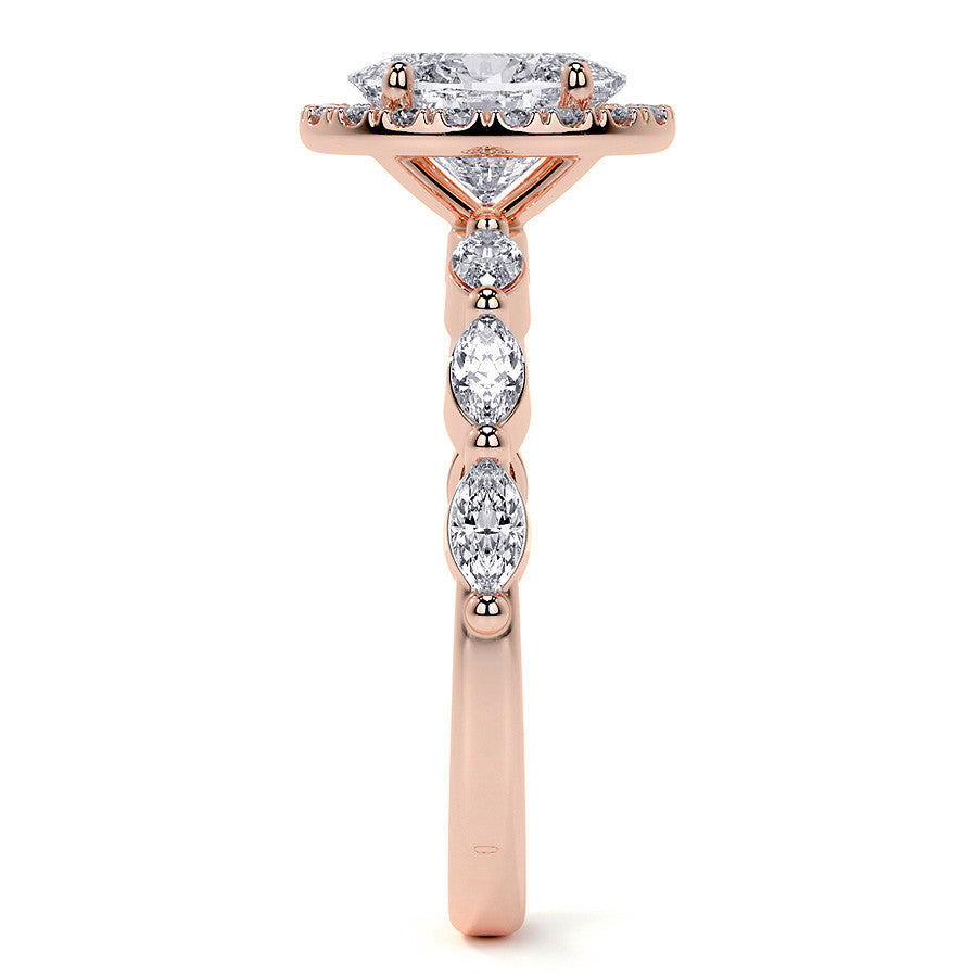 Petite Oval and Marquise Moissanite Halo Engagement Ring