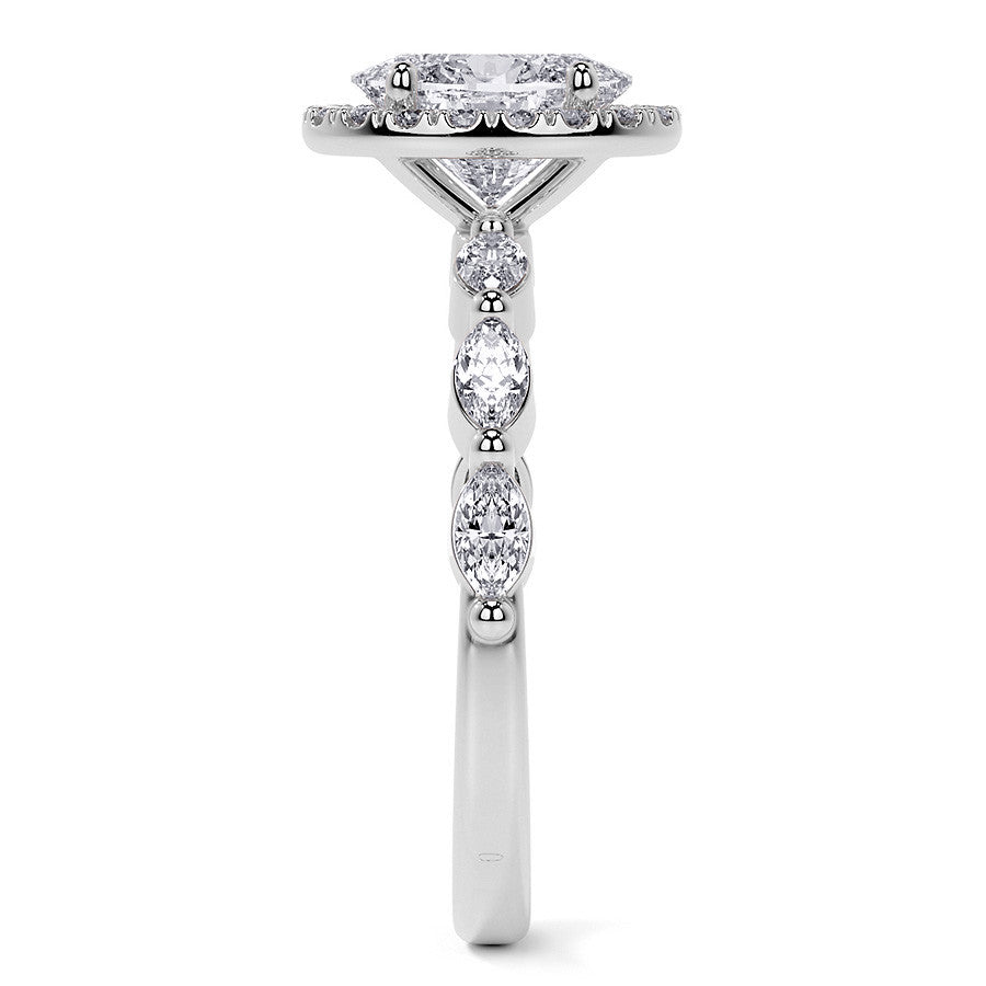 Petite Oval and Marquise Moissanite Halo Engagement Ring