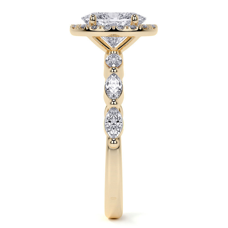 Petite Oval and Marquise Moissanite Halo Engagement Ring