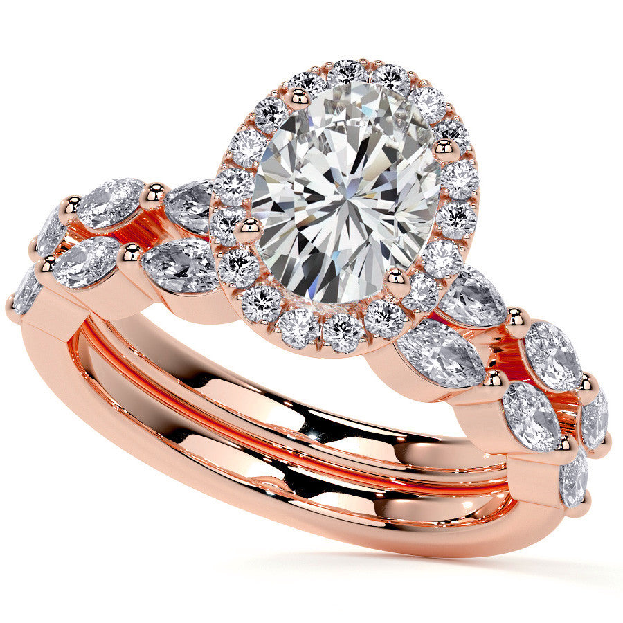 Petite Oval and Marquise Moissanite Halo Engagement Ring