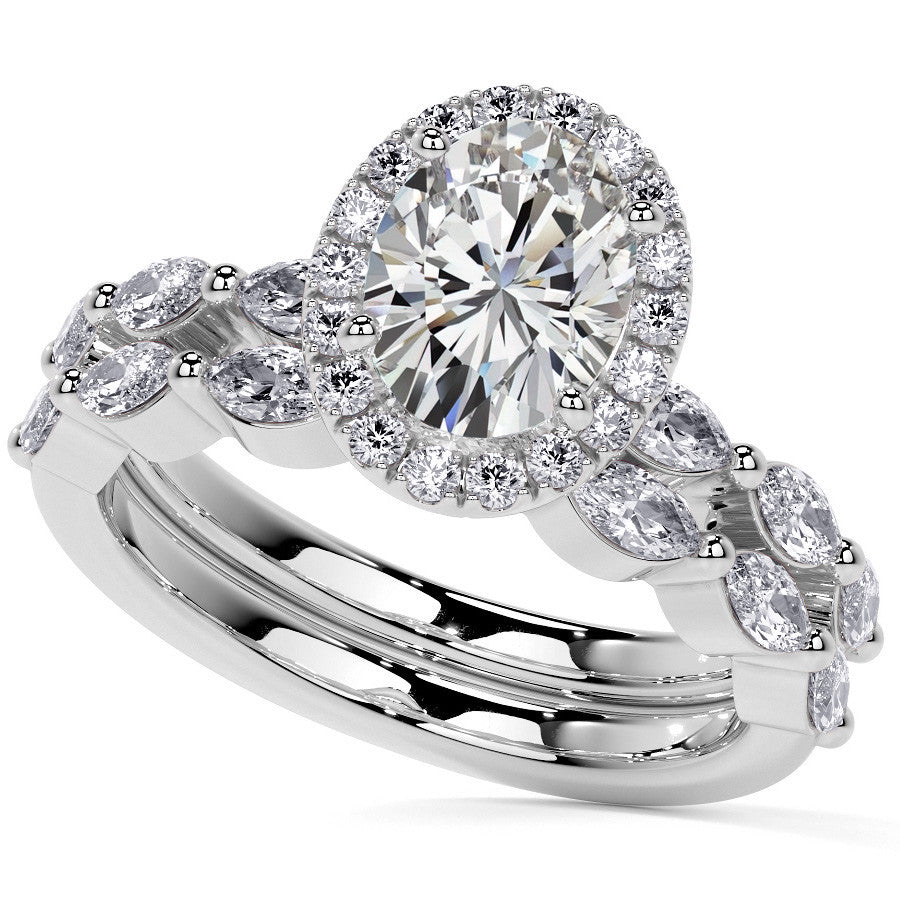 Petite Oval and Marquise Moissanite Halo Engagement Ring