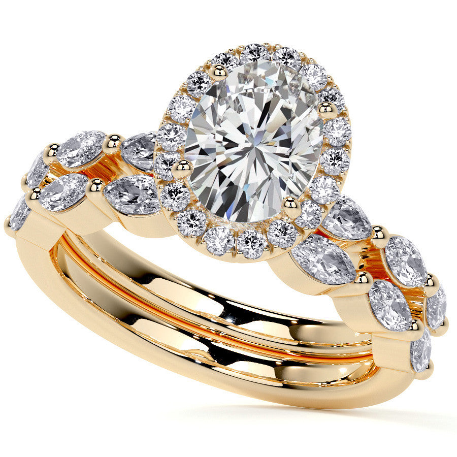 Petite Oval and Marquise Moissanite Halo Engagement Ring