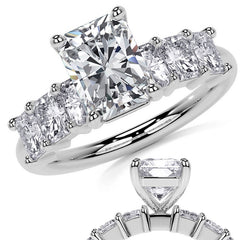 Emerald / Radiant Shared Prong Moissanite Engagement Ring