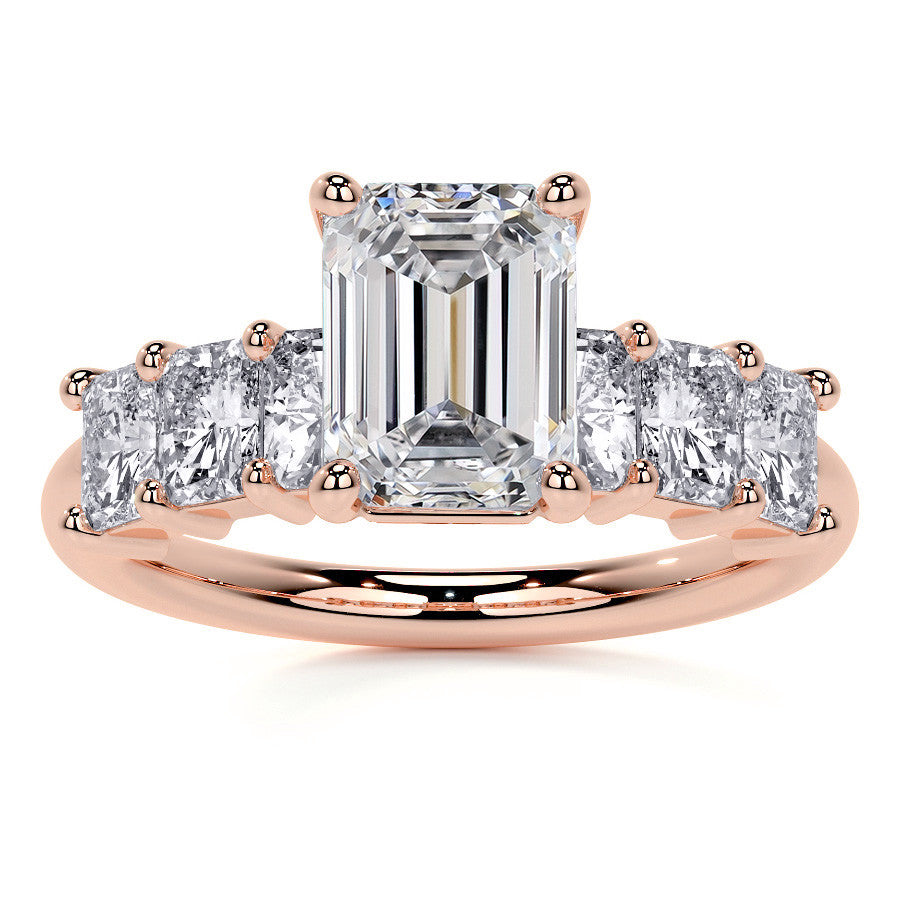 Emerald / Radiant Shared Prong Moissanite Engagement Ring