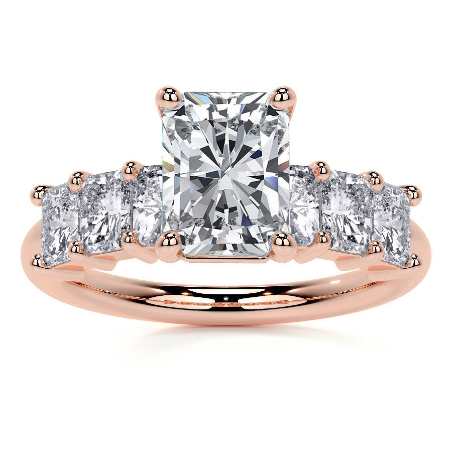 Emerald / Radiant Shared Prong Moissanite Engagement Ring