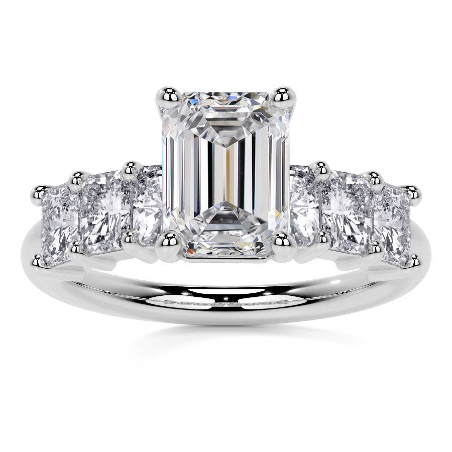 Emerald / Radiant Shared Prong Moissanite Engagement Ring