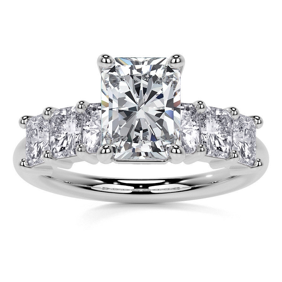 Emerald / Radiant Shared Prong Moissanite Engagement Ring
