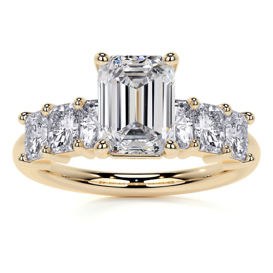 Emerald / Radiant Shared Prong Moissanite Engagement Ring