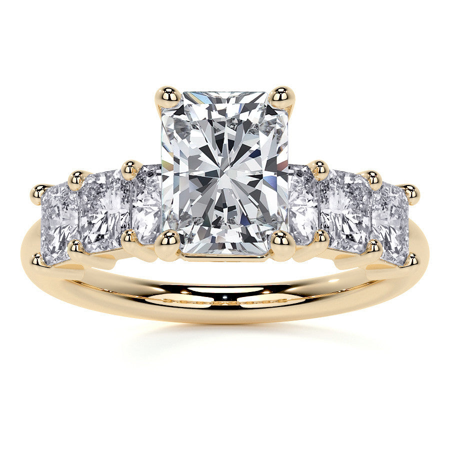 Emerald / Radiant Shared Prong Moissanite Engagement Ring