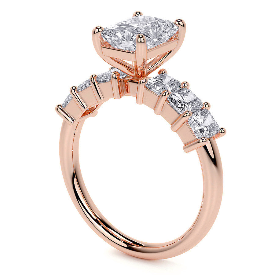 Emerald / Radiant Shared Prong Moissanite Engagement Ring