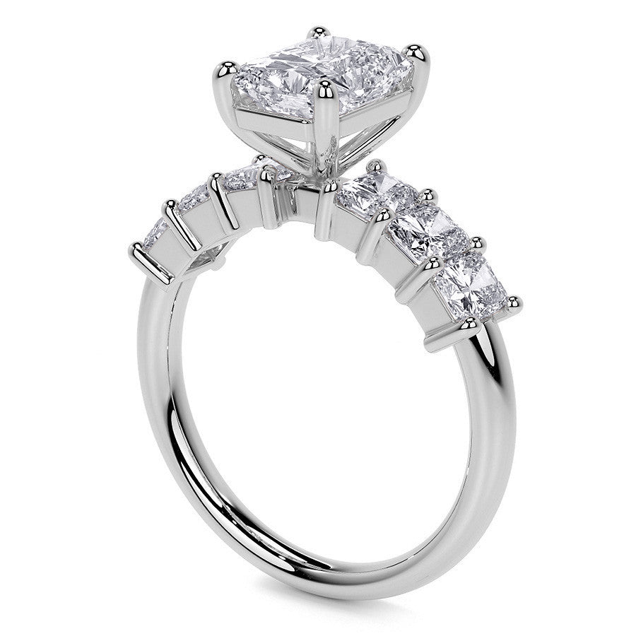 Emerald / Radiant Shared Prong Moissanite Engagement Ring