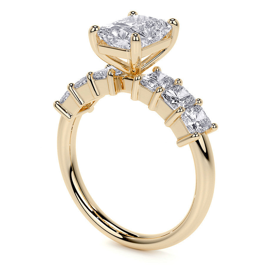 Emerald / Radiant Shared Prong Moissanite Engagement Ring