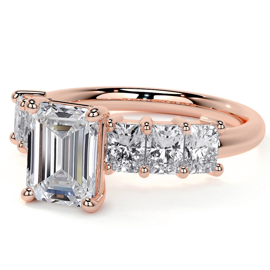 Emerald / Radiant Shared Prong Moissanite Engagement Ring