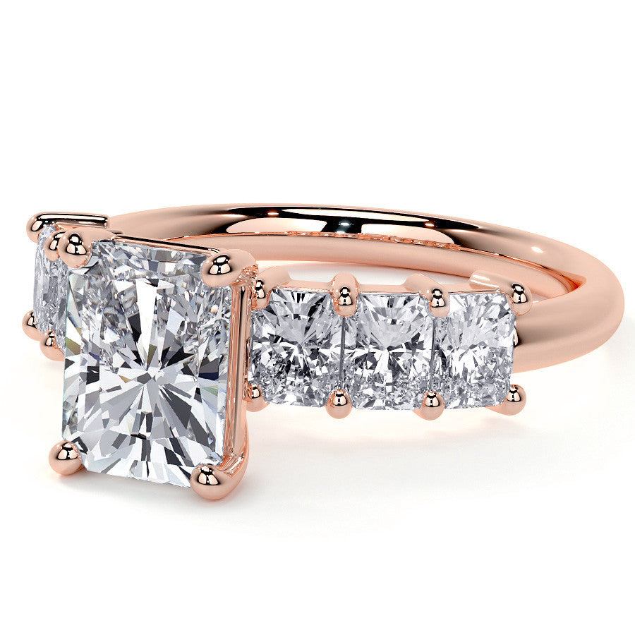 Emerald / Radiant Shared Prong Moissanite Engagement Ring