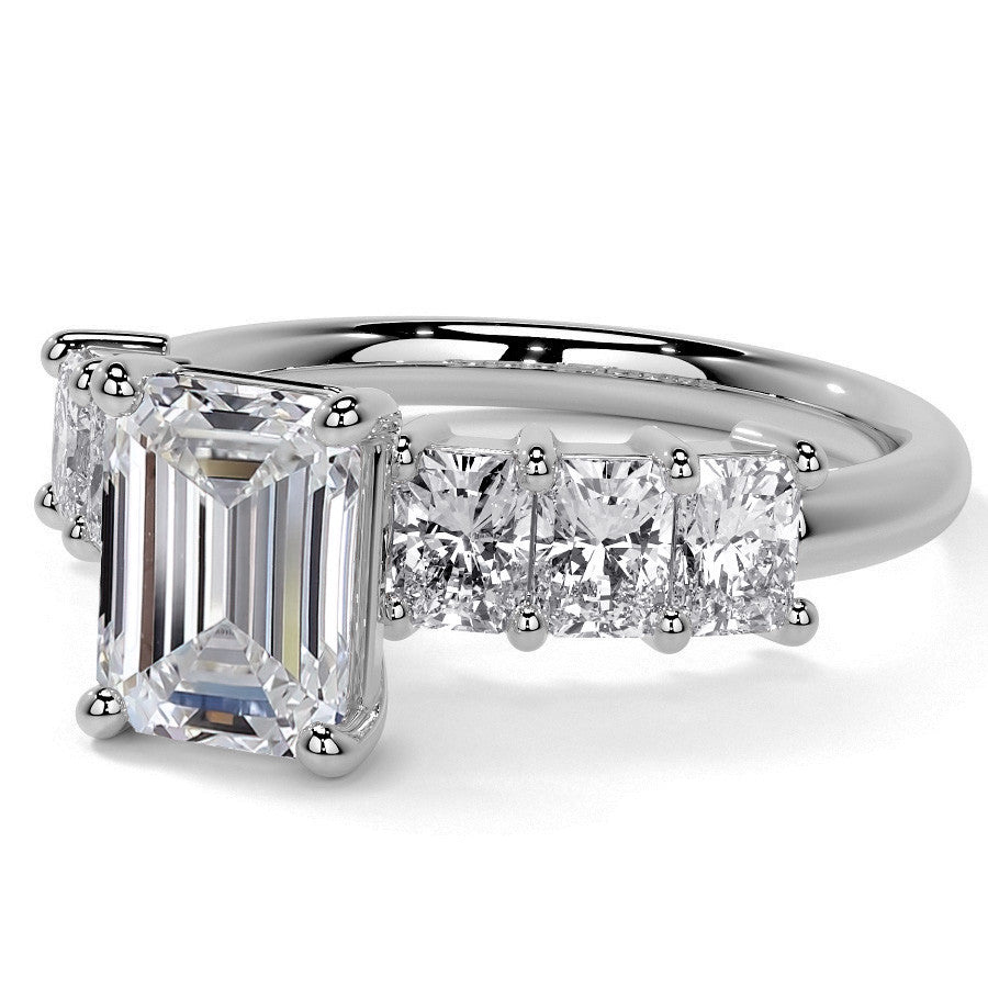Emerald / Radiant Shared Prong Moissanite Engagement Ring