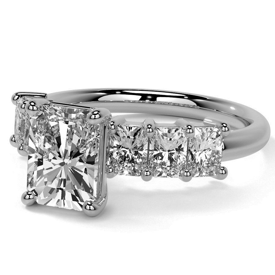 Emerald / Radiant Shared Prong Moissanite Engagement Ring
