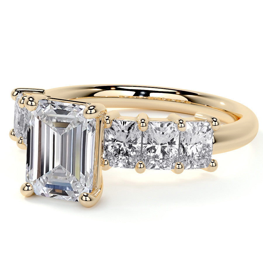 Emerald / Radiant Shared Prong Moissanite Engagement Ring