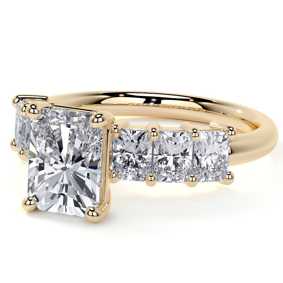 Emerald / Radiant Shared Prong Moissanite Engagement Ring