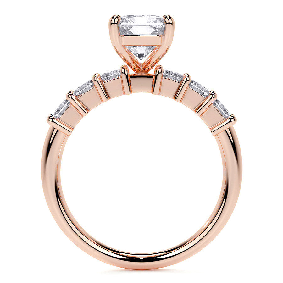 Emerald / Radiant Shared Prong Moissanite Engagement Ring