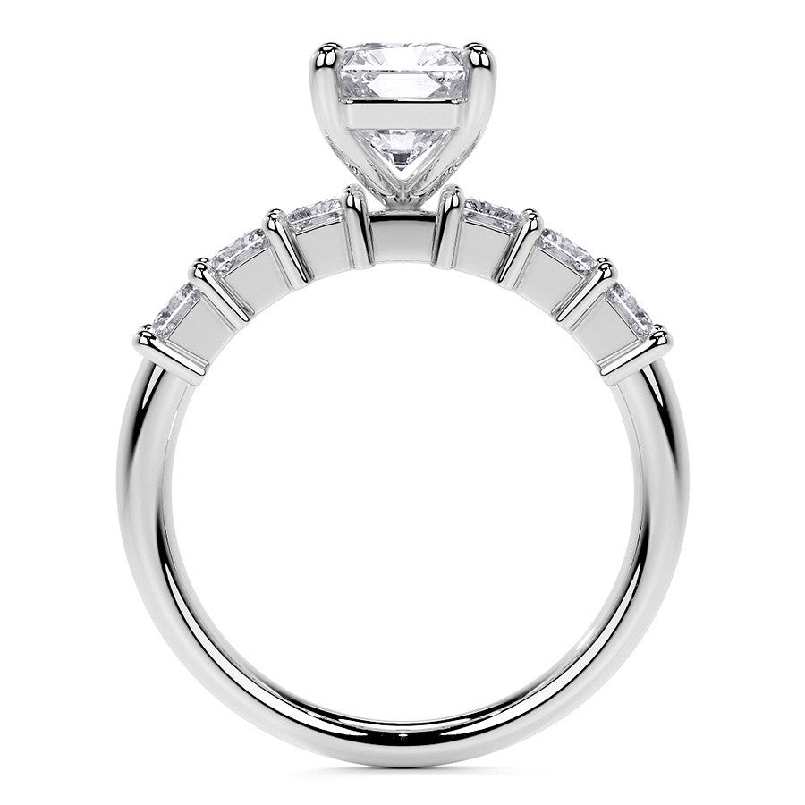 Emerald / Radiant Shared Prong Moissanite Engagement Ring