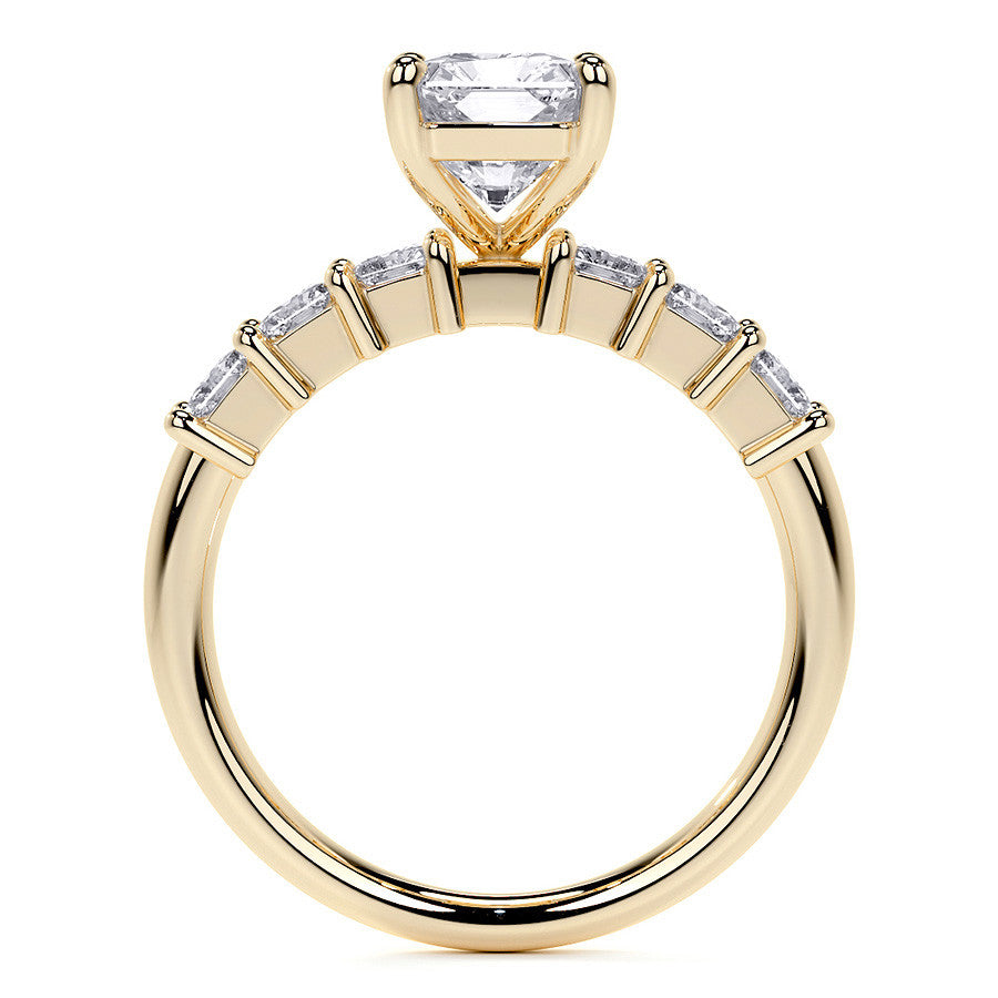 Emerald / Radiant Shared Prong Moissanite Engagement Ring