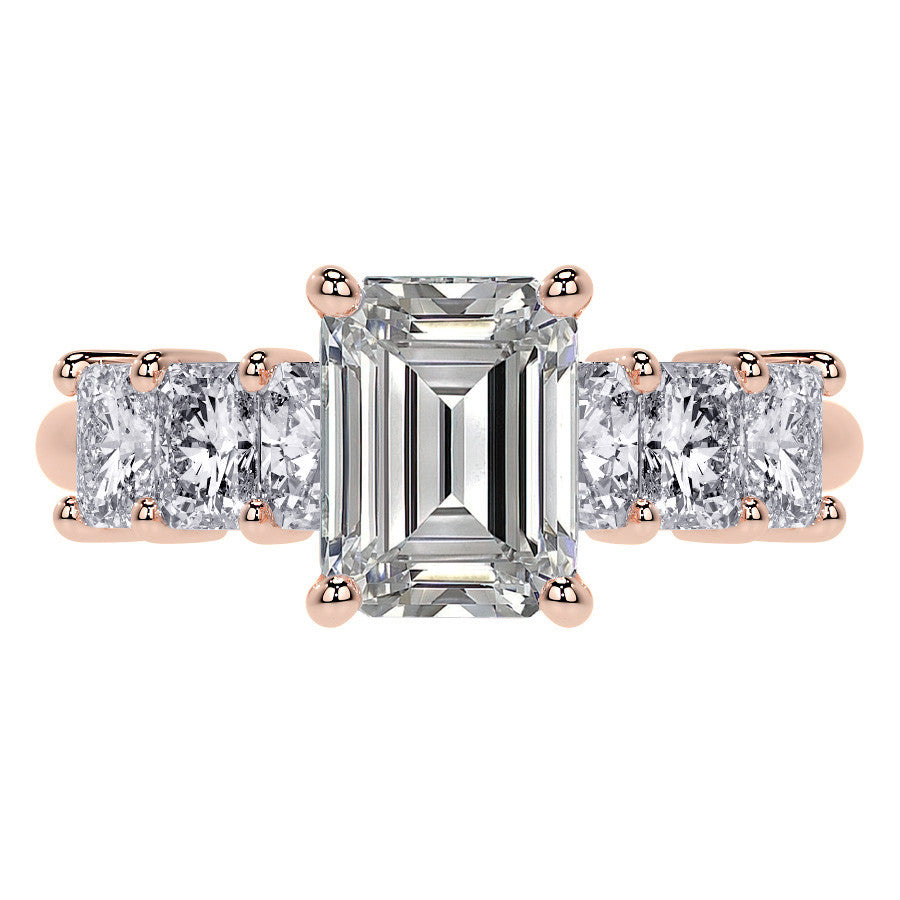 Emerald / Radiant Shared Prong Moissanite Engagement Ring