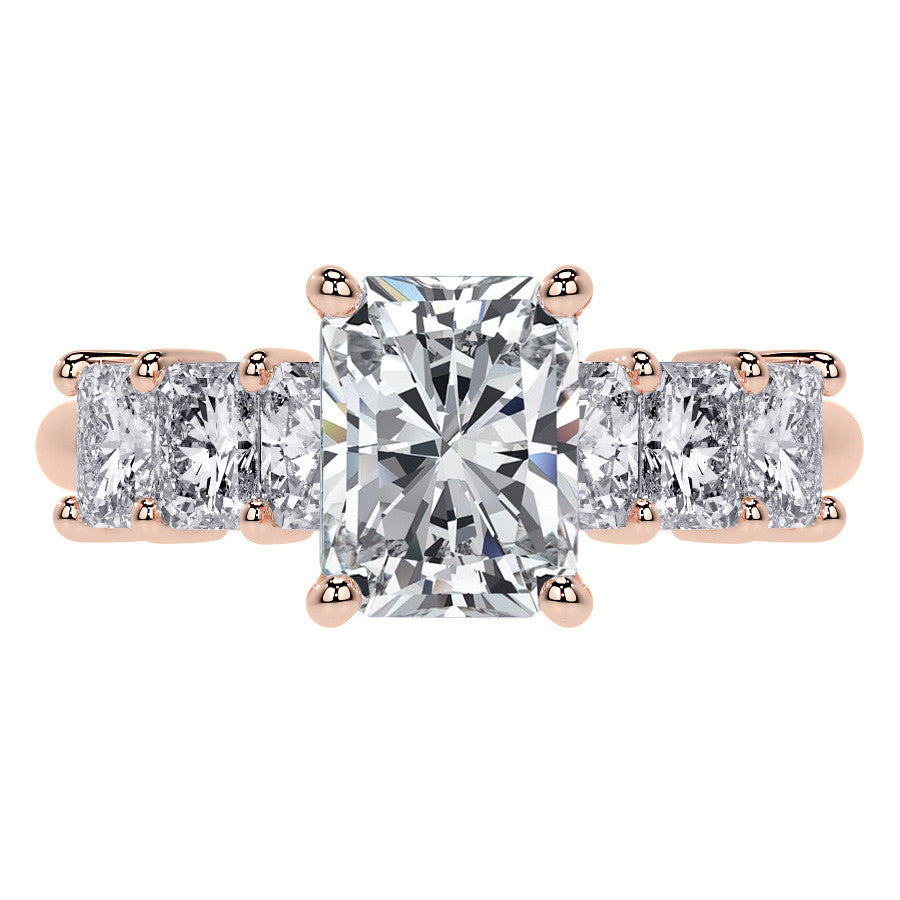 Emerald / Radiant Shared Prong Moissanite Engagement Ring