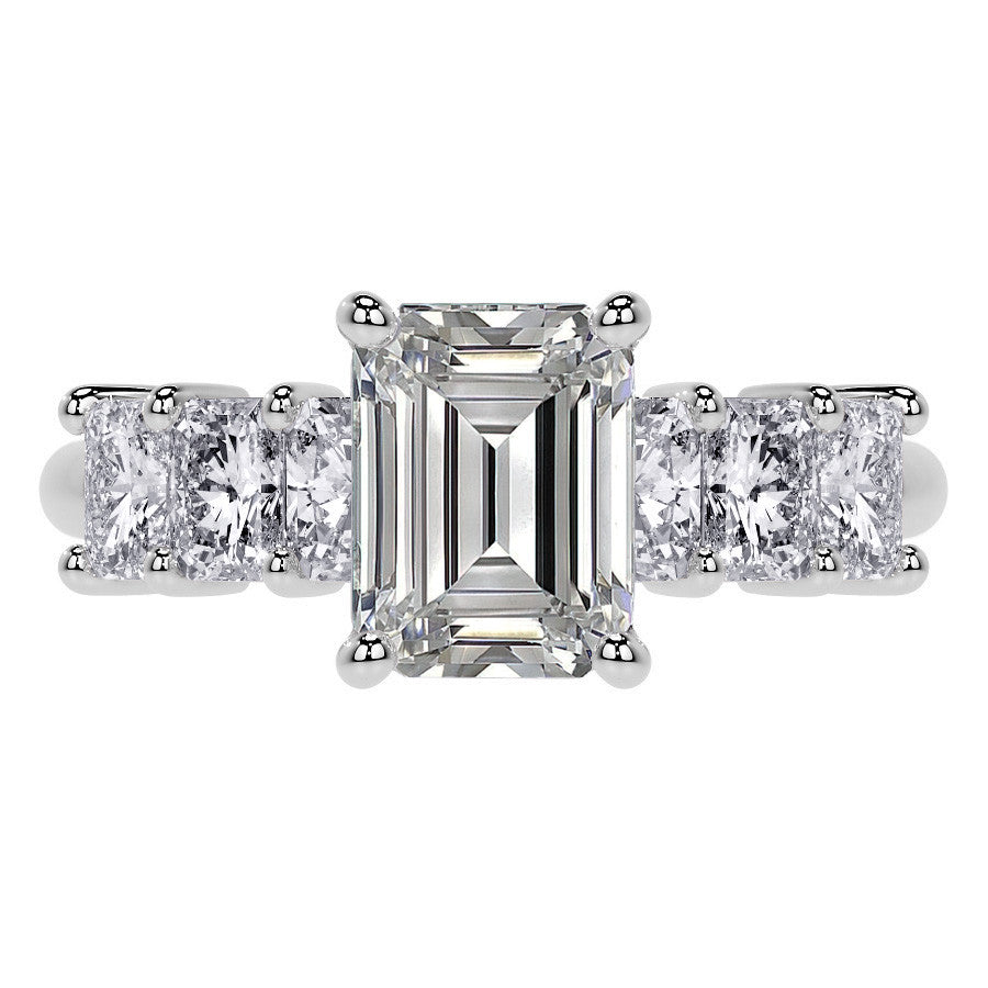 Emerald / Radiant Shared Prong Moissanite Engagement Ring