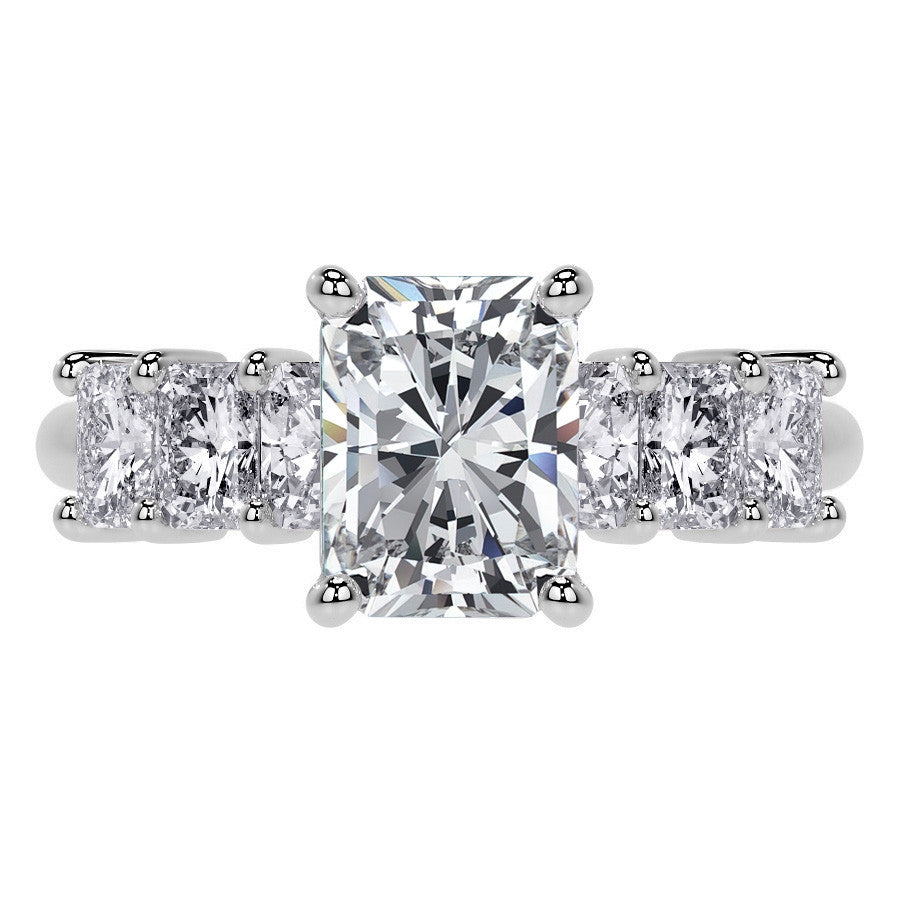 Emerald / Radiant Shared Prong Moissanite Engagement Ring