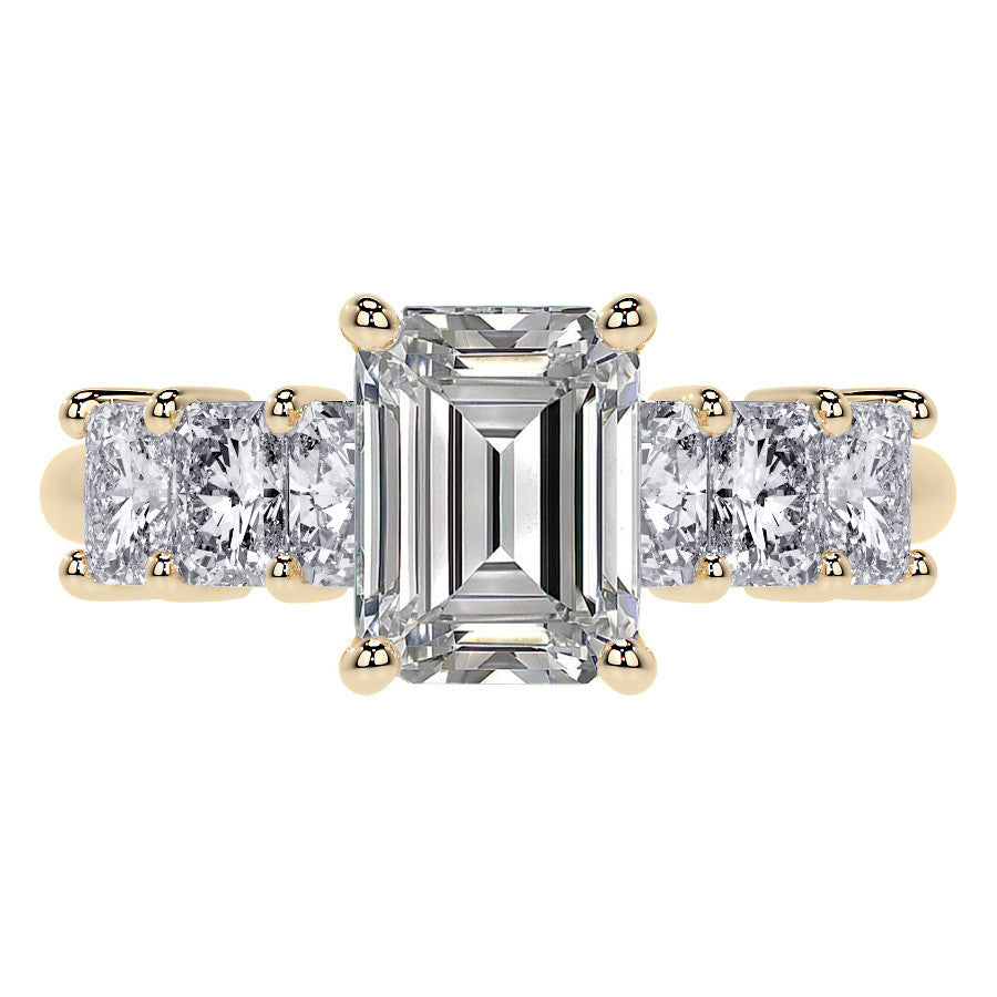 Emerald / Radiant Shared Prong Moissanite Engagement Ring