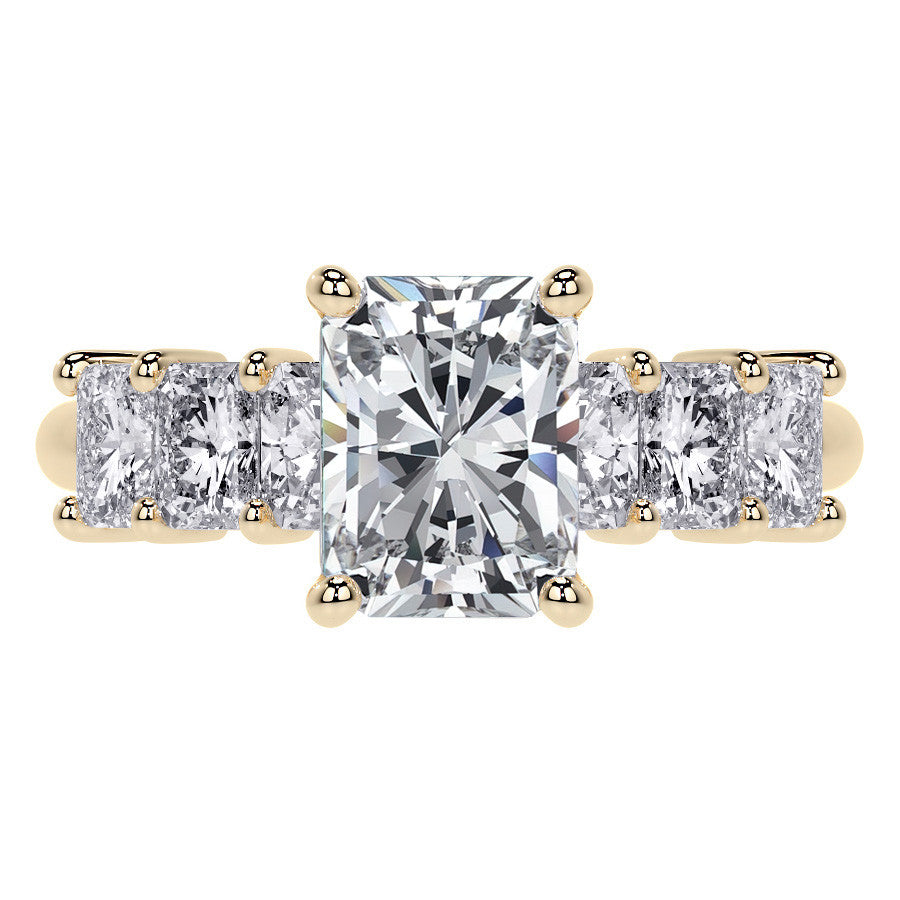 Emerald / Radiant Shared Prong Moissanite Engagement Ring