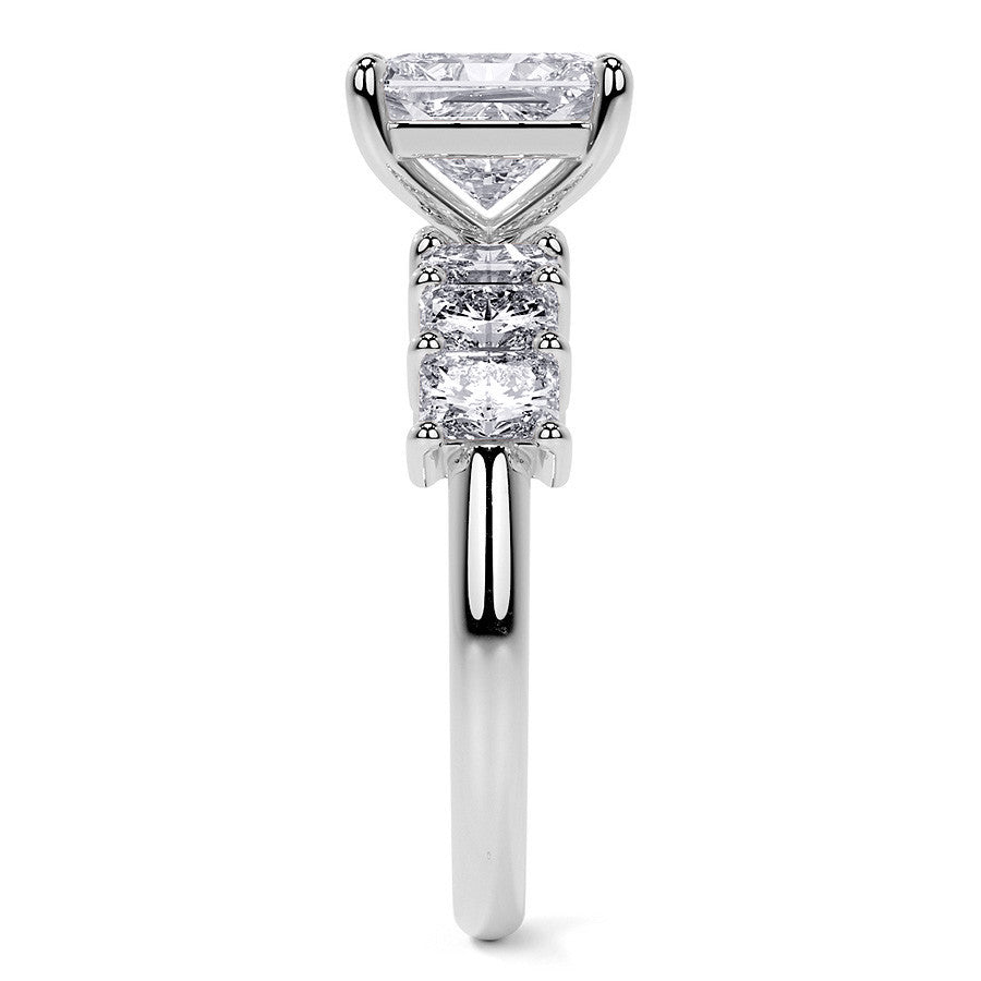 Emerald / Radiant Shared Prong Moissanite Engagement Ring