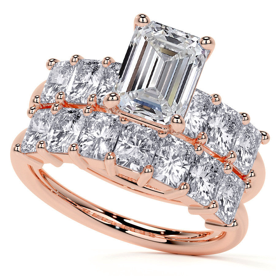 Emerald / Radiant Shared Prong Moissanite Engagement Ring