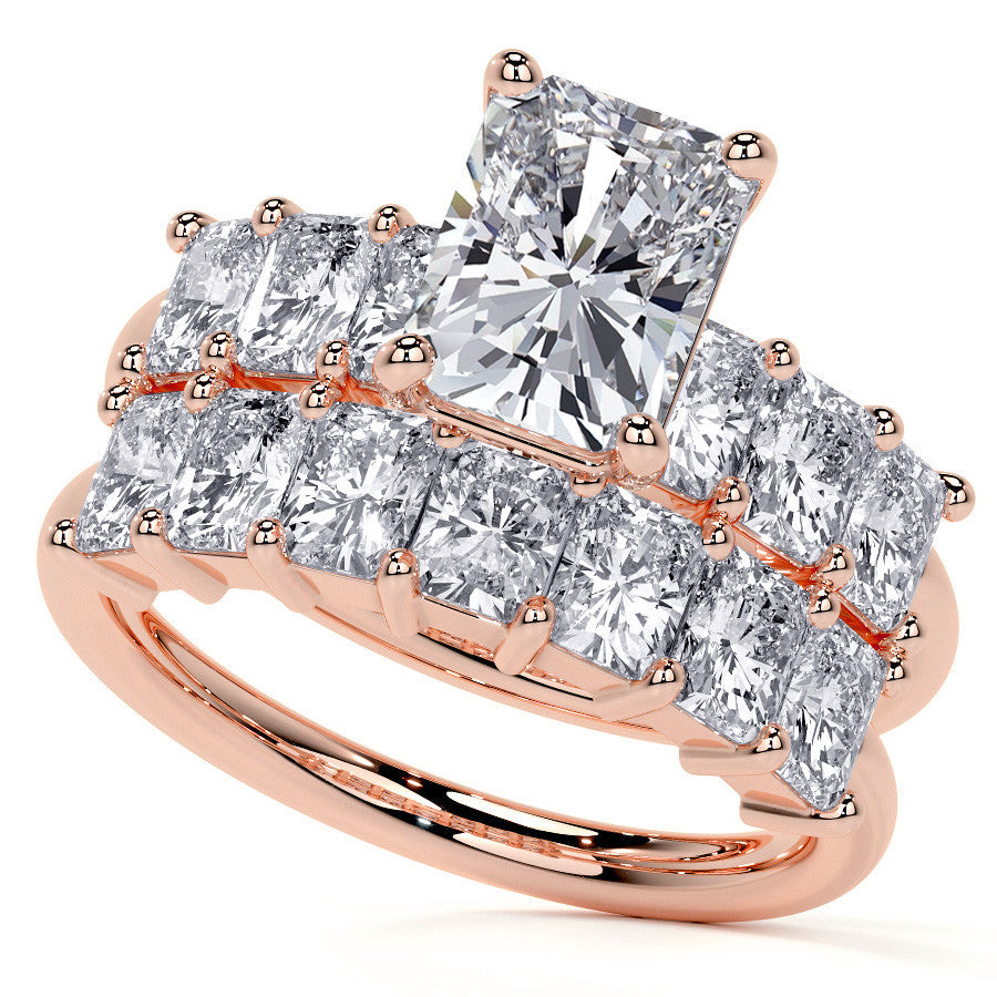 Emerald / Radiant Shared Prong Moissanite Engagement Ring