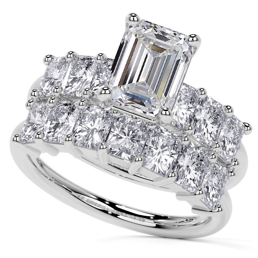Emerald / Radiant Shared Prong Moissanite Engagement Ring