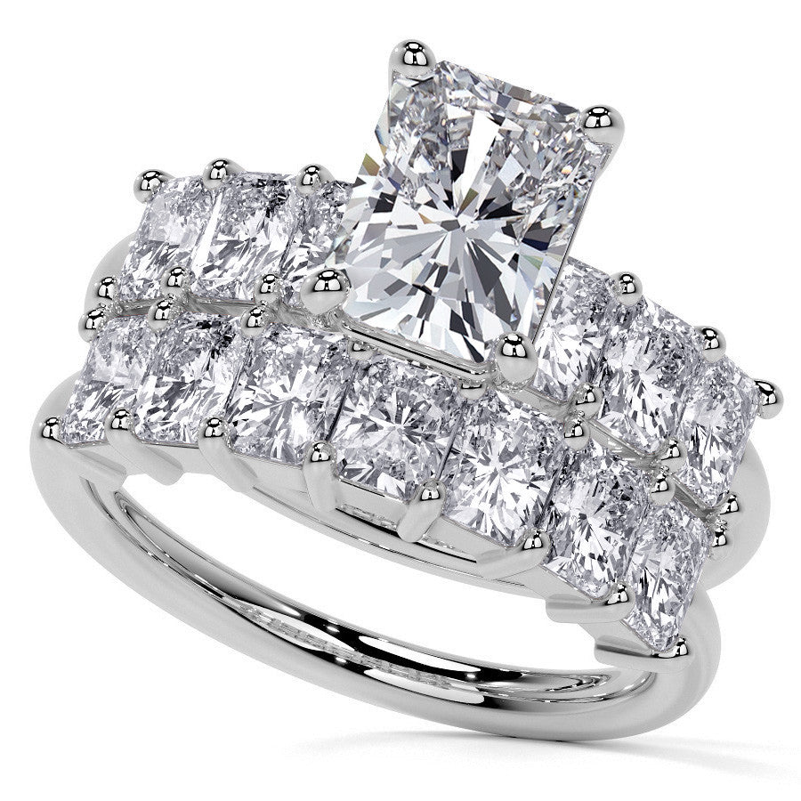 Emerald / Radiant Shared Prong Moissanite Engagement Ring