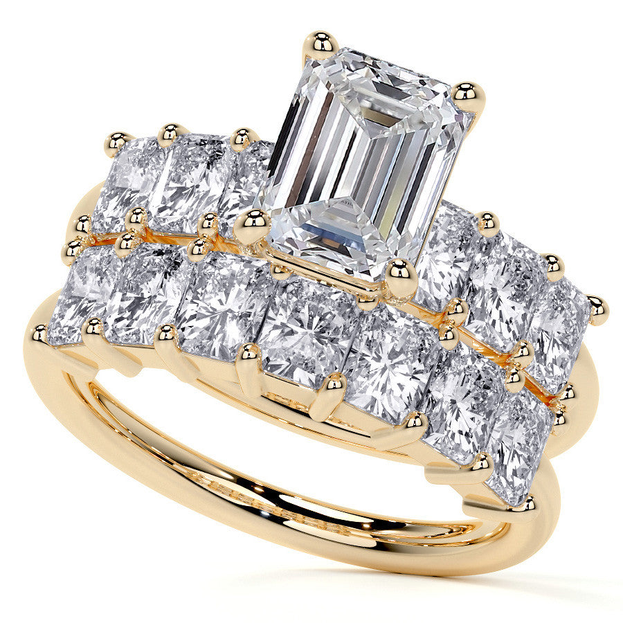 Emerald / Radiant Shared Prong Moissanite Engagement Ring