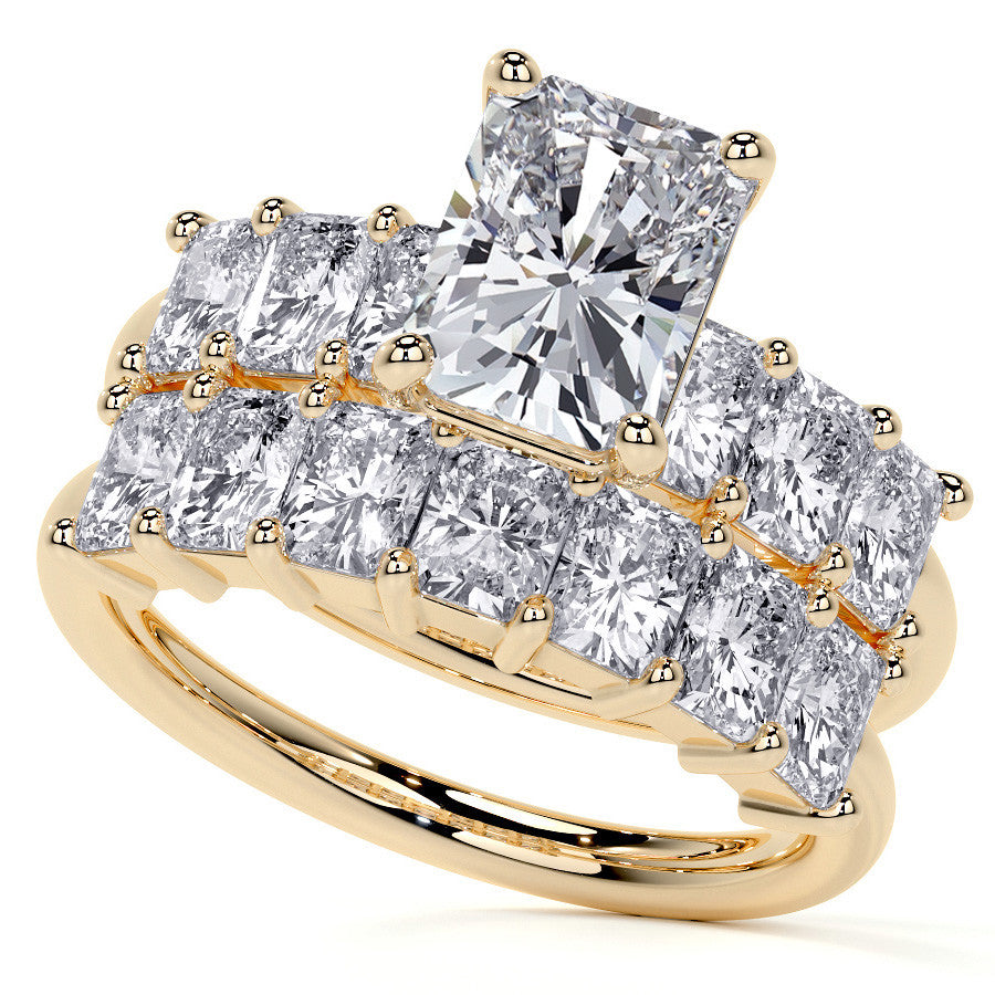 Emerald / Radiant Shared Prong Moissanite Engagement Ring