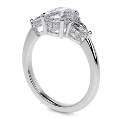 Oval and Pear 3-Stone Moissanite Engagement Ring with Hidden Hal