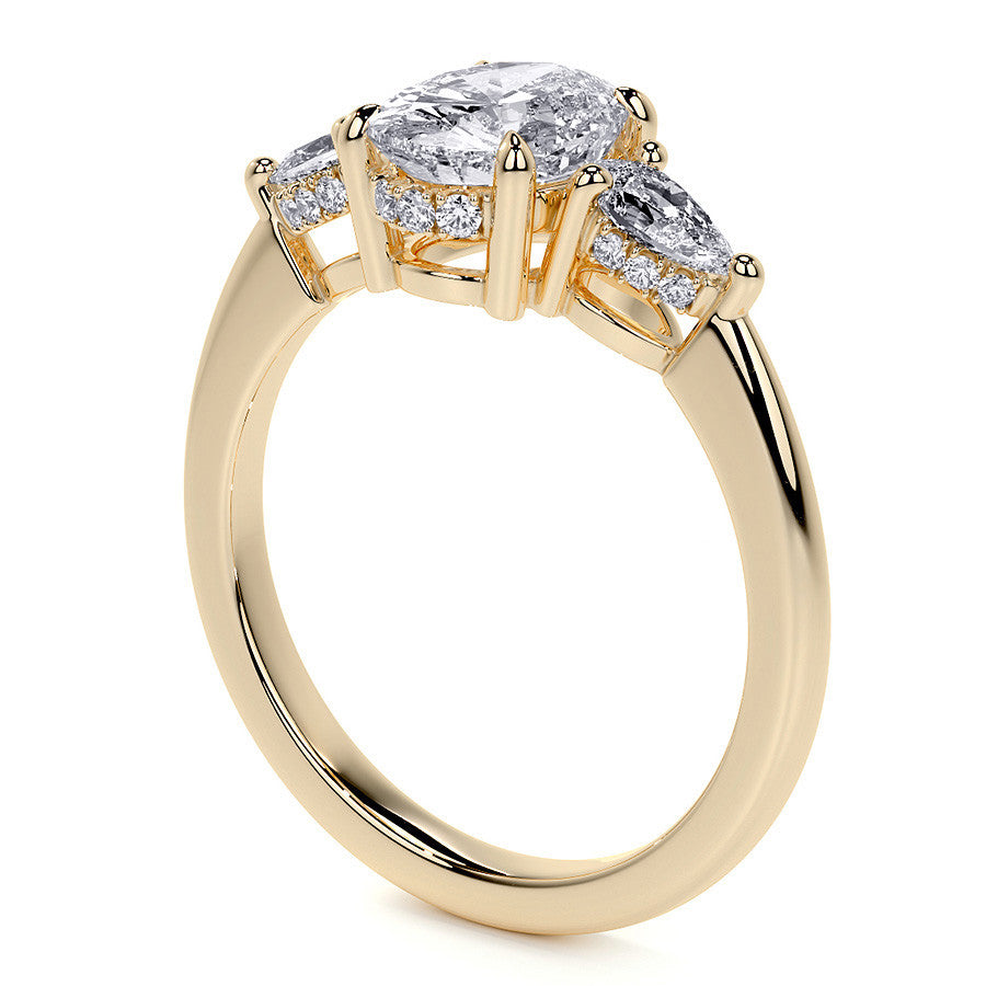 Oval and Pear 3-Stone Moissanite Engagement Ring with Hidden Hal