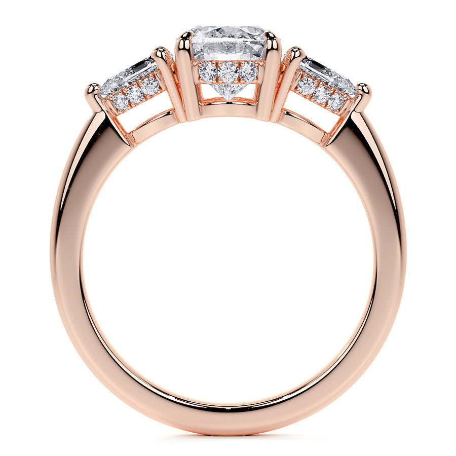 Oval and Pear 3-Stone Moissanite Engagement Ring with Hidden Hal